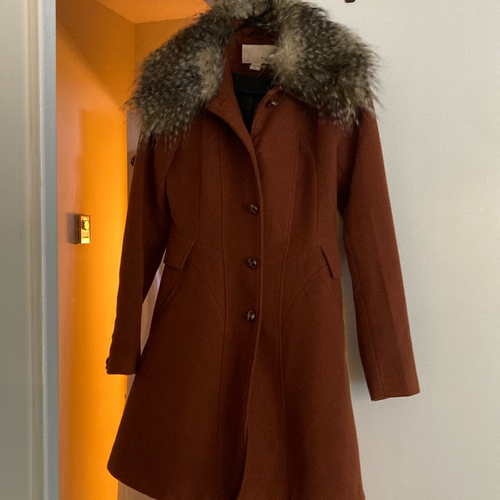 Bar lll Pea coat felt coat with fir collar